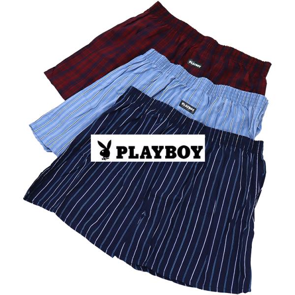 3色セット（PLAY BOY）プレイボーイ トランクス メンズ 綿100％ 前ひらき 下着 3色組み