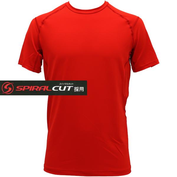 【スパイラルカット】 消臭 半袖シャツ スポーツインナー シャツ メンズ 下着 赤色 レッド メンズ...