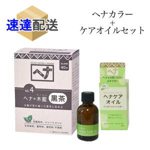 白髪染め ナイアード ヘナ＋木藍 黒茶 (No.4) 100g ヘナケアオイル 45ml 各1個セット ヘアカラー ヘアオイル