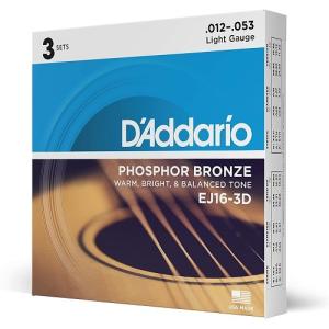 3セット入りパック D'Addario ダダリオ アコースティックギター弦 フォスファーブロンズ Light .012-.053 EJ16-3D _.