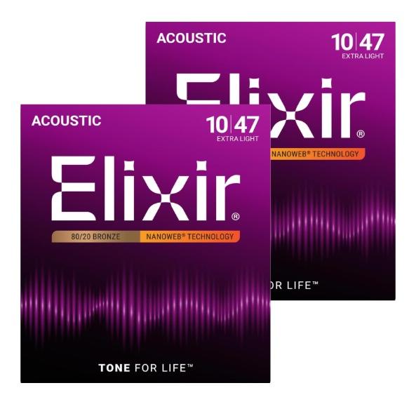 Elixir/エリクサー アコースティックギター弦 2個セット#11002 NANOWEB Extr...