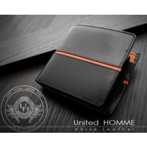 ユナイテッドオム United HOMME 二つ折り財布 ホースハイド コードバン×センターライン オレンジライン UH-1073 _