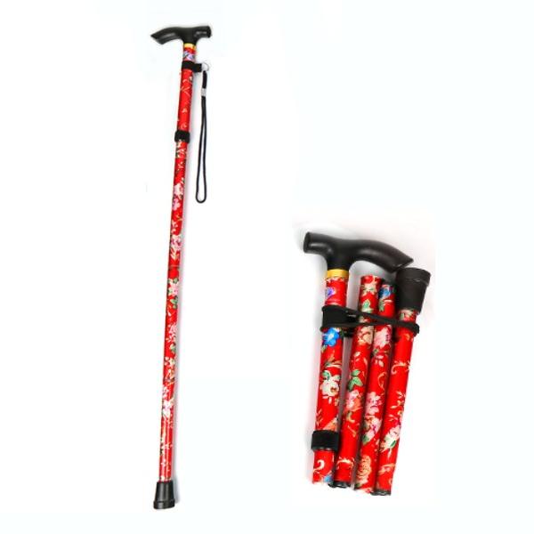 【並行輸入品】花柄 折りたたみステッキ レッド 伸縮折りたたみ式杖 伸縮杖 高齢者歩行補助 軽量つえ...