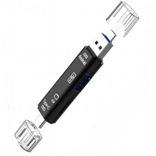3in1 多機能カードリーダー ブラック USB2.0オス MicroUSBオス Type-Cオス ...