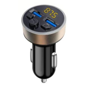 【並行輸入品】FMトランスミッター Bluetooth5.0 USB2ポート カーチャージャー ゴールド 音楽 電圧計 シガーソケット スマホ 急速充電 _