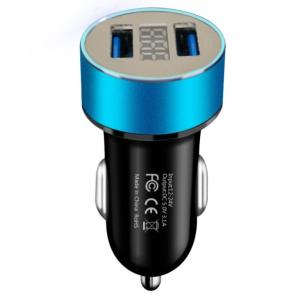 USB2ポート カーチャージャー ブルー シガーソケット スマホ 合計3.1A 急速充電 電圧計 車...