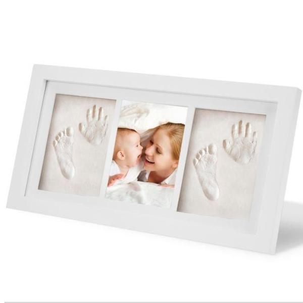 【並行輸入品】手形足形 木製 長方形 ベビーフォトフレーム ホワイト 赤ちゃん 手型 足型 ベビーフ...
