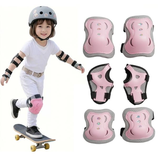 【並行輸入品】キッズプロテクター 6点セット (ピンク) 子供用 手首 肘 膝 保護 怪我防止 一輪...