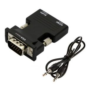 HDMI to VGA 変換アダプターブラック ビデオアダプター音声出力 3.5mmケーブル付き  _