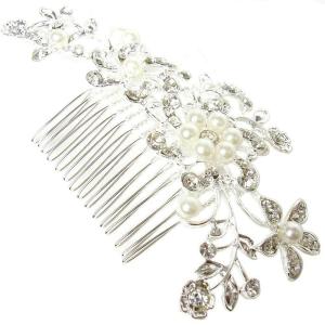 ウェディング パール 髪飾り 花柄 ヘアコーム ヘアピン