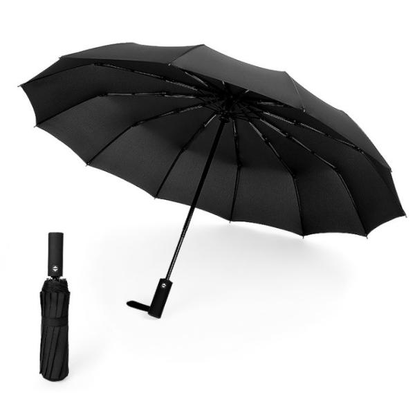 【並行輸入品】耐風 12本骨 自動開閉 折りたたみ傘 ブラック 撥水 ワンタッチ 晴雨兼用 日焼け防...