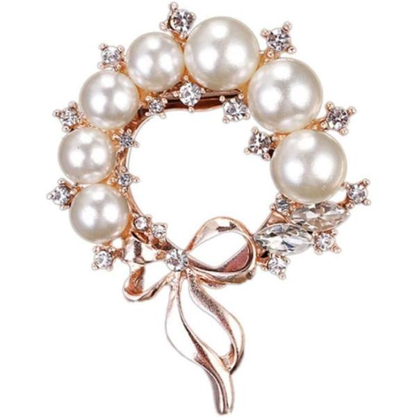 【並行輸入品】蝶結びブローチ パールデザイン 真珠風 ラインストーン レディース エレガント フォー...