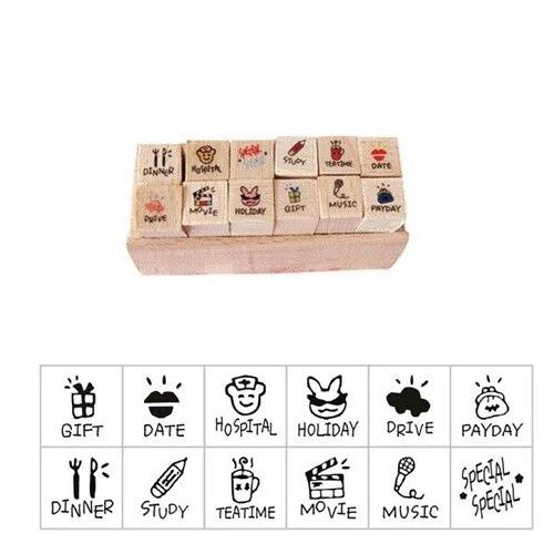 【並行輸入品】木製スタンプ Cタイプ 12個セット 日記 手帳 スケジュール帳 かわいい ゴム印 は...