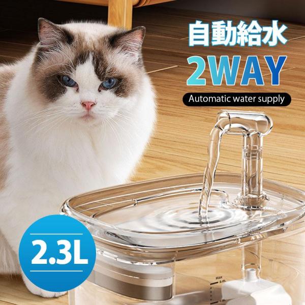 給水器 猫 犬 自動給水器 ペット 猫用 ペットウォーター 2.3L フィルター 大容量 貯水 超静...