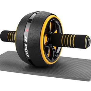 AUOPLUS 腹筋ローラー 膝マット付き アブホイール 腹筋 トレーニング器具 筋トレグッズ エクササイズローラー 体幹 ストレッチ アブローラー ブラック/イエロー