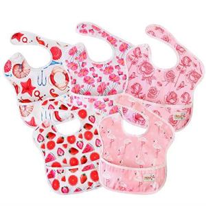 Ohbabyka5点セット ビブ お食事エプロン スタイ よだれかけ スーパービブ 防水 袖なし 保育園 ベビー用エプロン 給食 ポケット付き 赤ち