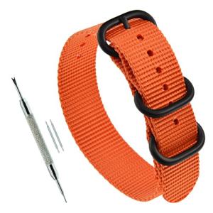 18mm オレンジ 腕時計ベルト 厚いナイロン バンド簡単交換ベルト 3リング
