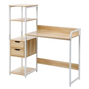 OSJ パソコンデスク 80cm幅 引き出し付き 左右入替え可能収納ラック付き コンパクト 木製 木目調 机 PC 在宅勤務 リモートワーク