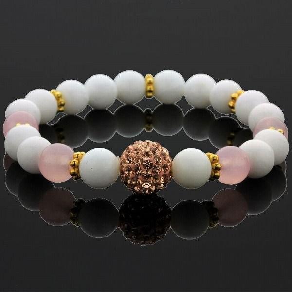天然石パワーストーンブレスレットCX14-Y愛と癒しをもたらす恋愛成就の石/ローズクォーツ/白翡翠(...