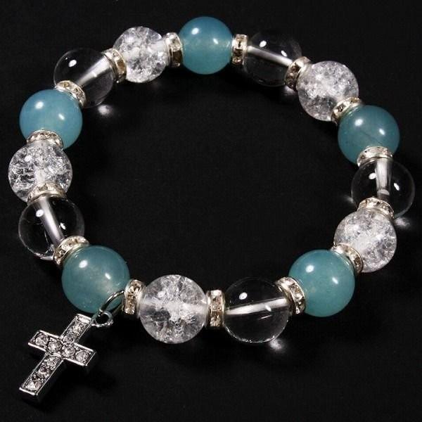 天然石パワーストーンブレスレットCX3-Y癒しを与え・結婚へチャーム付きブレスレット/アクアマリン/...