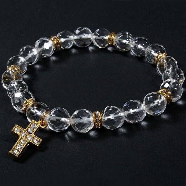 天然石パワーストーンブレスレットCX6-Y幸福を呼び寄せる万能石 チャーム付きブレスレット/水晶(ク...