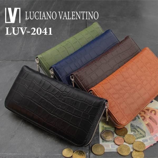 取寄品 本革 LUCIANOVALENTINO ルチアーノバレンチノ 牛革マットクロコ ラウンド長財...