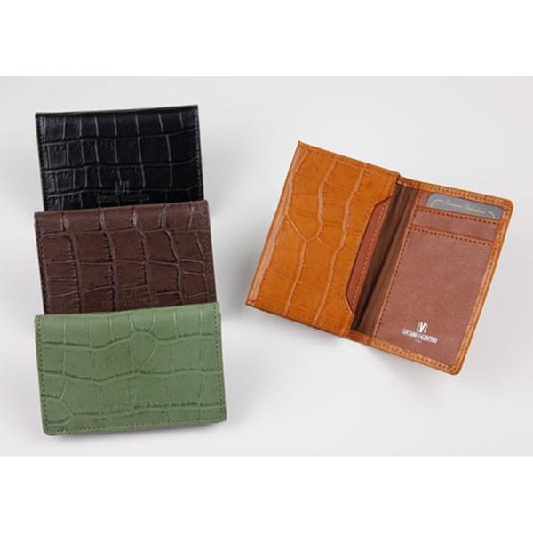 取寄品 本革 LUCIANOVALENTINO ルチアーノバレンチノ クロコ風型押し二つ折り名刺入れ...