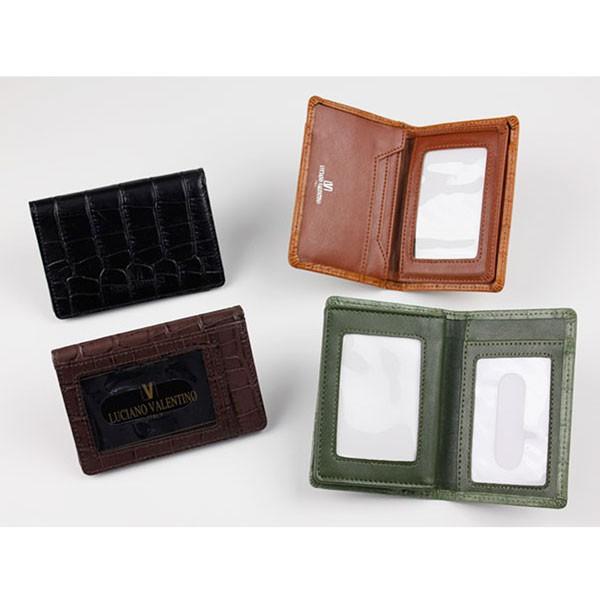 取寄品 本革 LUCIANOVALENTINO ルチアーノバレンチノ クロコ風型押し二つ折りパスケー...