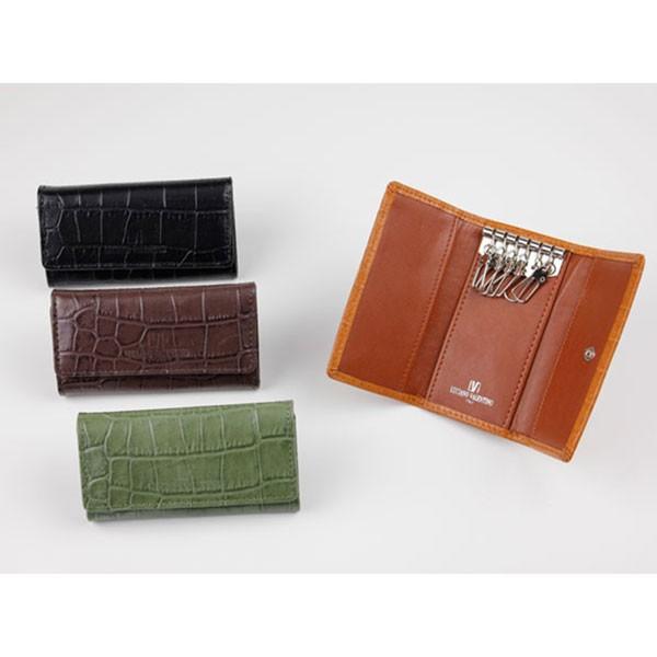 取寄品 本革 LUCIANOVALENTINO ルチアーノバレンチノ クロコ風型押し三つ折りキーケー...