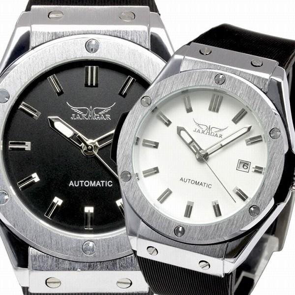 JARAGAR自動巻き腕時計ジャラガーBCG102艶消しシルバーケース ビスデザイン 日付カレンダー...