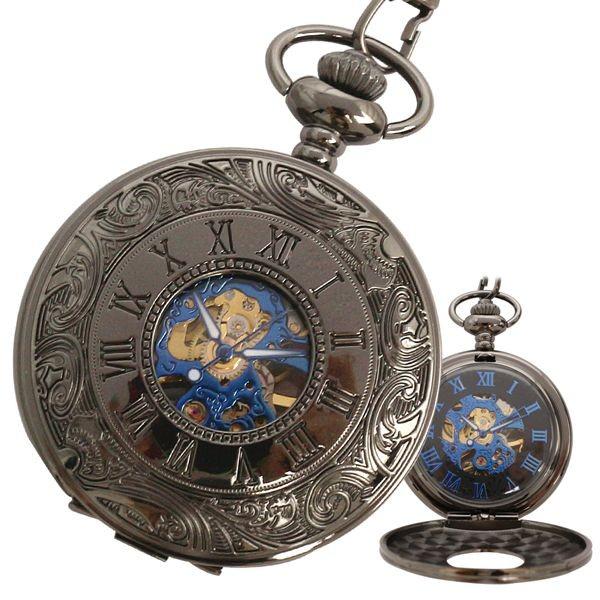 ポケットウォッチ 懐中時計 メンズ メンズ懐中時計 PWA007 手巻き スケルトン 蓋付き シース...