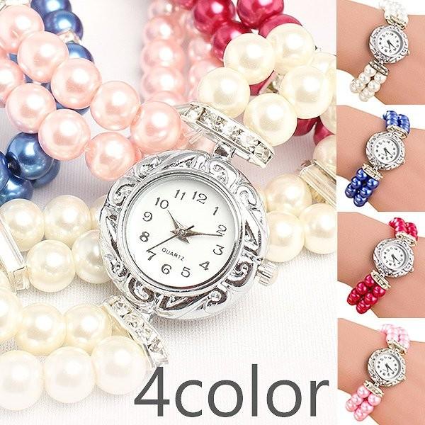 腕時計 レディース レディース腕時計 SPST009 ラインストーンとパール調ビーズの2連バンド 華...
