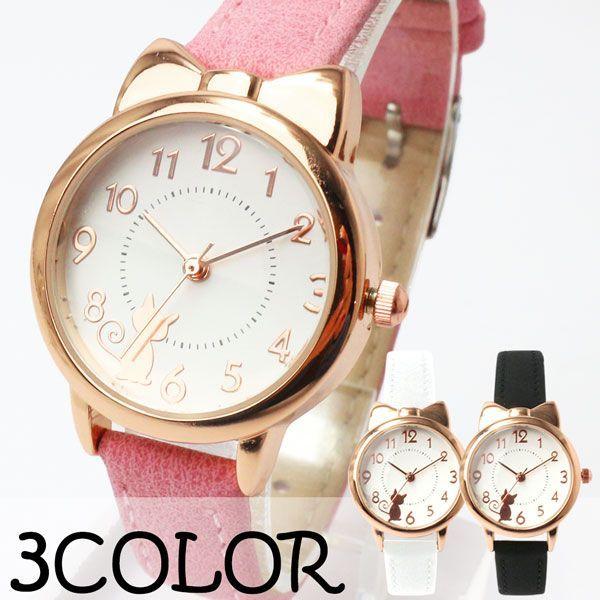 腕時計 レディース レディース腕時計 SPST040 キュートな猫耳つきピンクゴールドケースのデザイ...