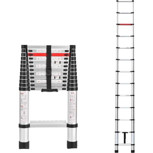 FEETE伸縮梯子、5 Mアルミニウム製軽量伸縮梯子、重さ150 kg最大容量、住宅車、家庭用、アウ...