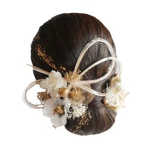 [Lomeri ロメリ] タイトヘア 髪飾り おかみさん ロメリ ドライフラワーの髪飾り 成人式 卒業式 結婚式 袴 G11(白ゴールド)｜vastforest