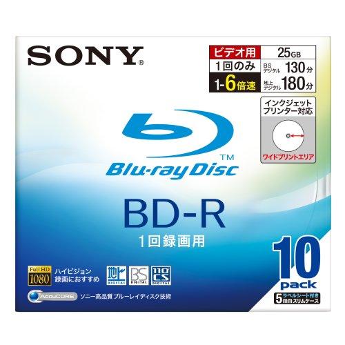 SONY ビデオ用BD-R 追記型 片面1層25GB 6倍速 プリンタブル 10枚P 10BNR1V...