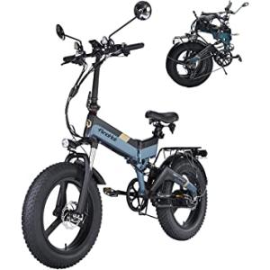 折り畳み 電動自転車 ブルー アシスト 7段変速 LEDライト 500W モーター AINOHOT R6 Eバイク 20インチ モペット