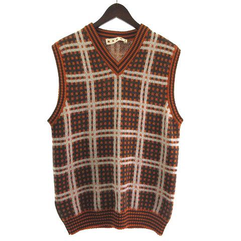 マルニ MARNI CVMG0102Q0 23AW 50s CHECK ニットベスト チェック オレ...