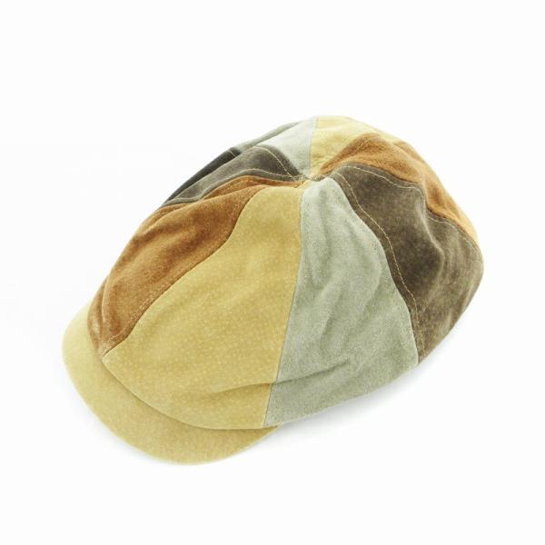 grace hats ハンチング 帽子 キャスケット 皮革 レザー パッチワーク 茶系 /UO メン...