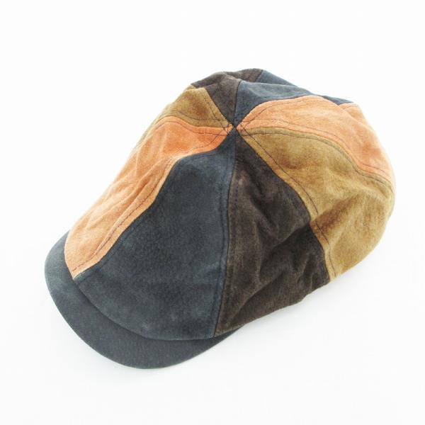 grace hats ハンチング 帽子 キャスケット 皮革 レザー パッチワーク 紺 ネイビー 茶 ...
