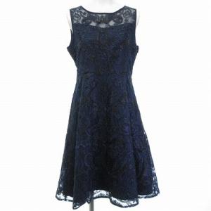 ドリードール Dorry Doll 美品 ドレス ワンピース ひざ丈 ノースリーブ 紺 ネイビー 3...