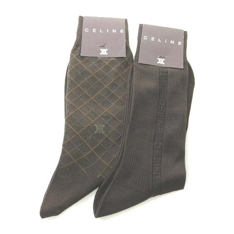 未使用品 セリーヌ CELINE 靴下 ソックス 2点セット マカダム ロゴ ブラウン 茶  メンズ