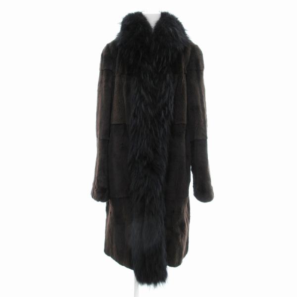 ノーブランド ファーコート 毛皮 ウィーゼル ロング丈 F 茶 ブラウン /JS レディース