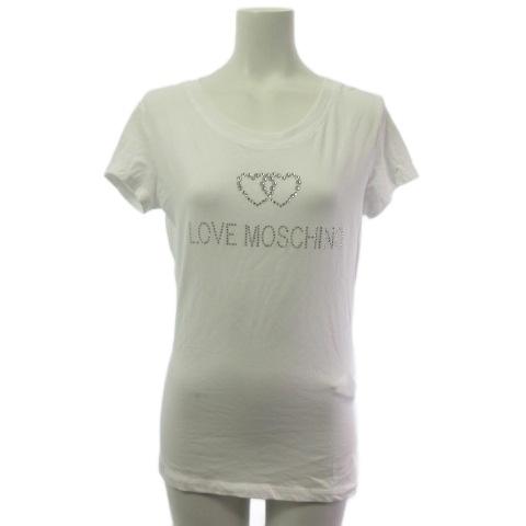ラブモスキーノ LOVE MOSCHINO Ｔシャツ カットソー 半袖 ラインストーン 白 ホワイト...