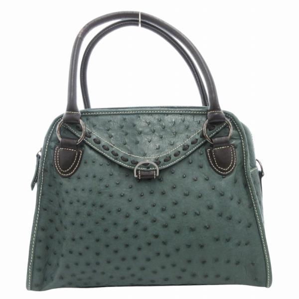 ノーブランド ハンドバッグ トート オーストリッチ レザー 緑 グリーン /GV ■GY45 レディ...