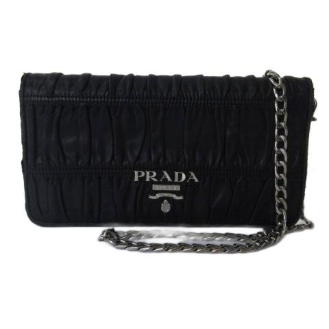 プラダ PRADA ナッパ チェーンショルダーバッグ シルバーカラー金具 黒 ブラック ☆AA★ レ...