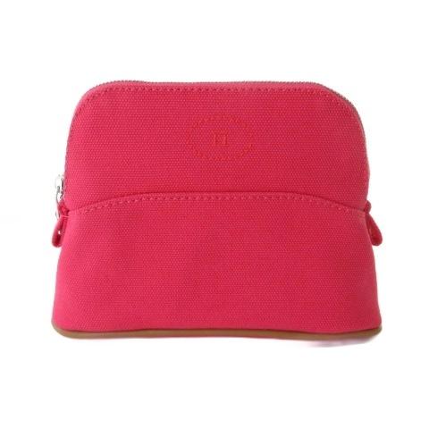未使用品 エルメス HERMES ボリードポーチ ミニミニ コットンキャンバス ピンク ハイビスカス...