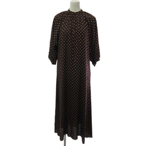 セリーヌ CELINE ロングワンピース ドット とろみ ワイドスリーブ 7分袖 ブラウン 茶 36...