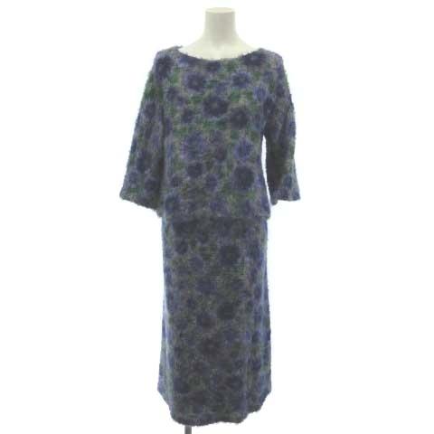 シビラ SYBILLA ウール モヘヤ スカート セットアップ 7分袖 花柄 グレー パープル M ...