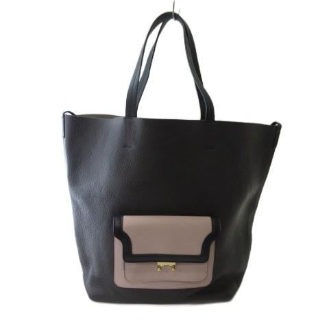 マルニ MARNI トートバッグ レザー フラップポケット ブラウン ピンク レディース